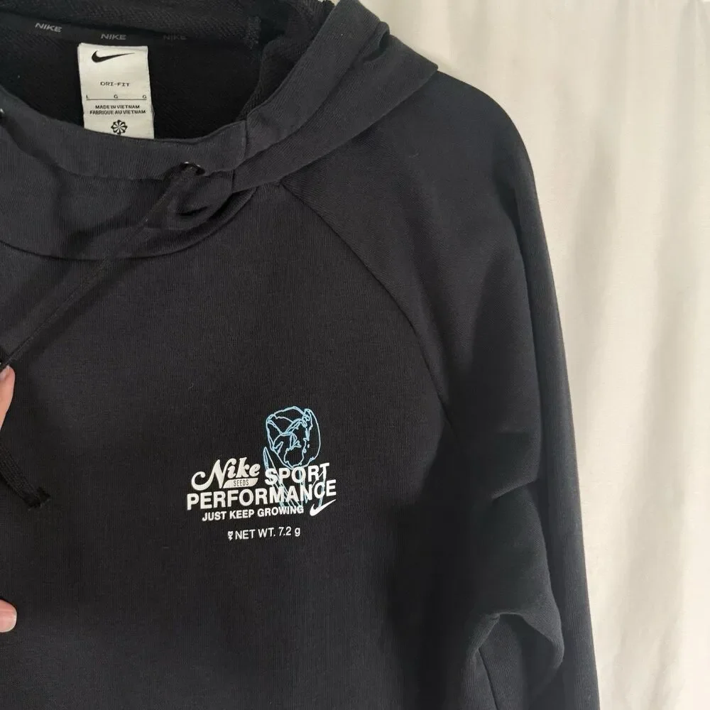 Nike Sweatshirt Men's Large Black Pullover Hooded Long Sleeve Pocket Flowers